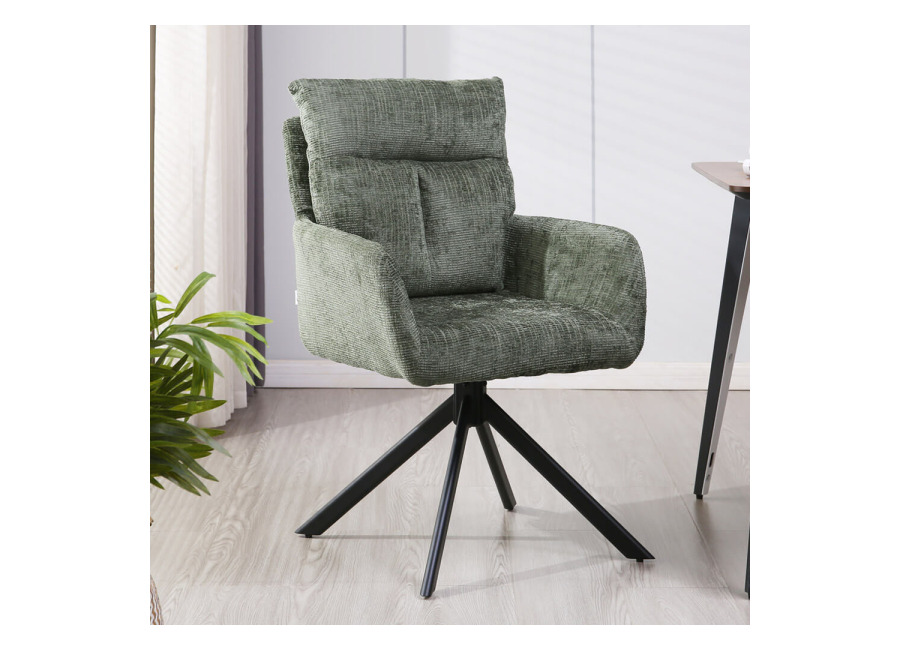 Home Deluxe Silla de comedor ALUNA de chenilla con reposabrazos – lote de 10 verde