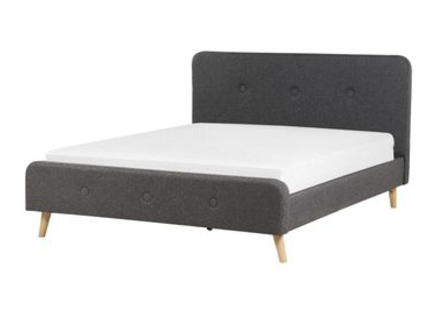 Cama Tapizada En Tela Gris 160 X 200 Cm Con Somier Listones Diseño Moderno Rennes Ii