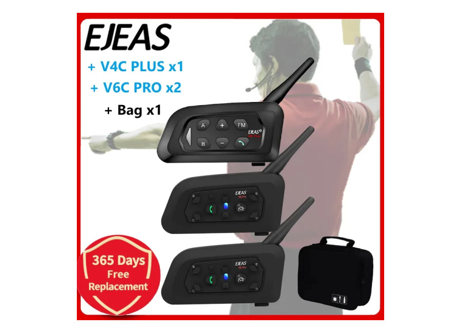 EJEAS V4C PLUS + V6C PROx2 Football 3 árbitro intercomunicador auriculares 1200M fútbol Full Duplex Bluetooth…