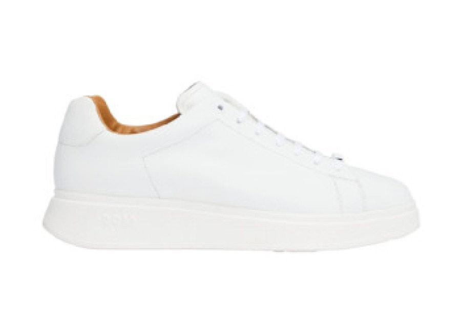 Boss para hombre. 50497887 Zapatillas de piel Bulton blanco (45), Plano, Cordones, Casua