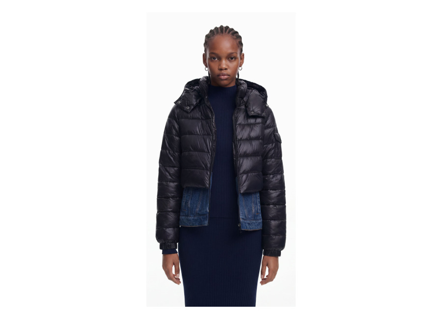 Desigual, Abrigo acolchado corto combinado, Negro