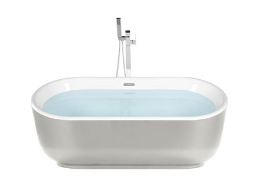 Bañera Independiente Acrílico Sanitario Plateado Brillante Ovalado Diseño Minimalista Moderno Pinel