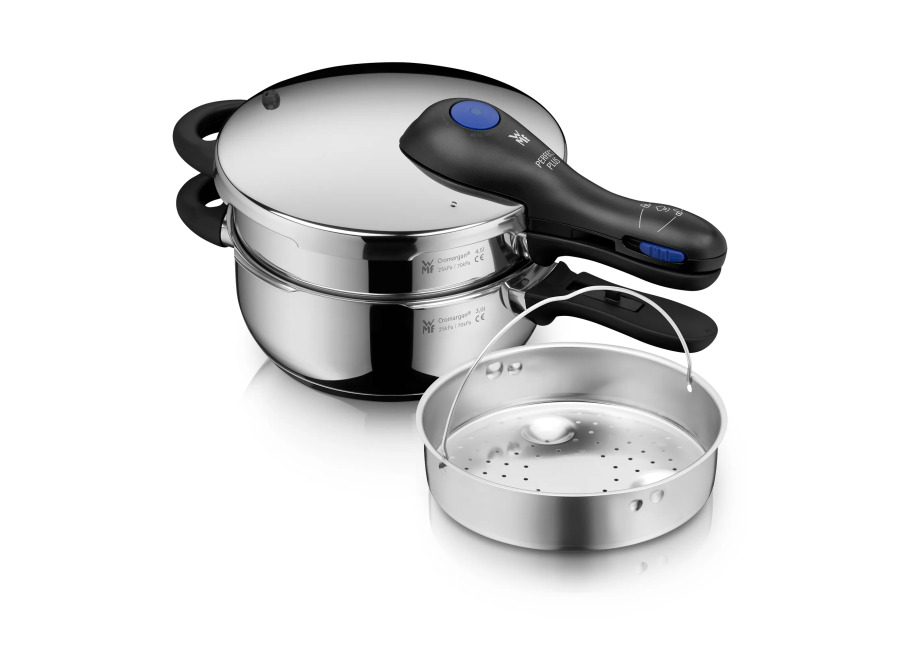 Set de ollas rápidas Perfect Plus de 4,5 L y 3 L apilables con cestillo para cocinar al vapor WMF