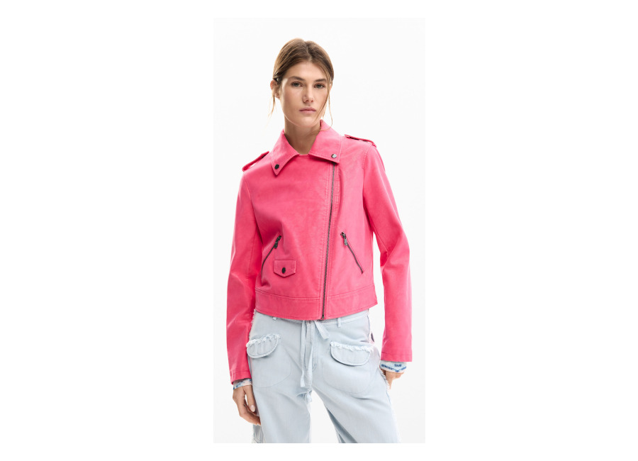 Desigual Cazadora biker efecto piel, Mujer, Poliuretano, Rojo