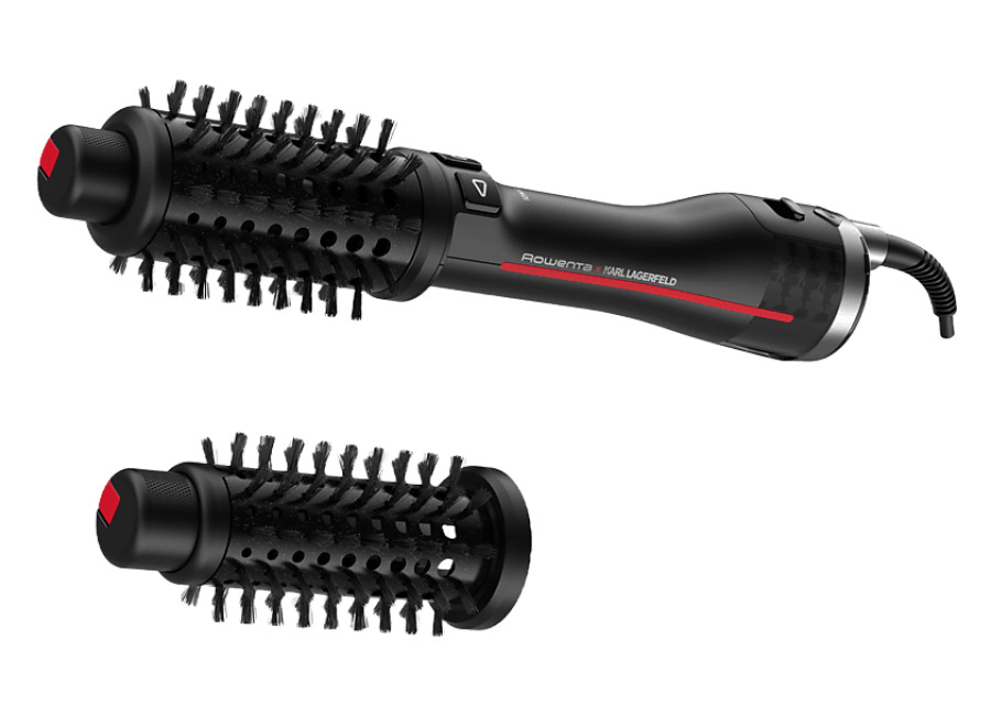 Rowenta Cepillo de aire caliente – Rowenta x Karl Lagerfeld CF961L K/Pro Stylist, 750 W, Pro Dual Motion, Keratin & Glow, 2 cepillos, Negro y rojo