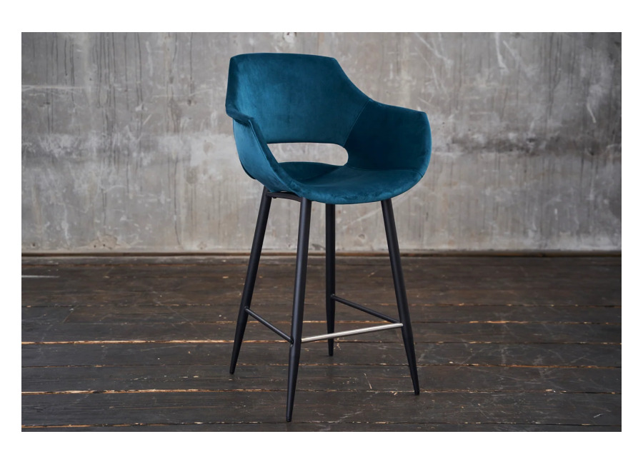 KAWOLA Taburete de bar ZAJA Altura del asiento: 76 cm Terciopelo color petróleo