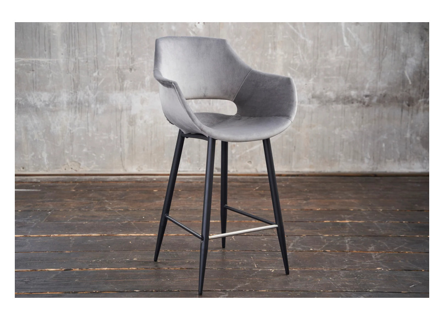 KAWOLA Taburete de bar ZAJA Altura del asiento: 76 cm Terciopelo gris