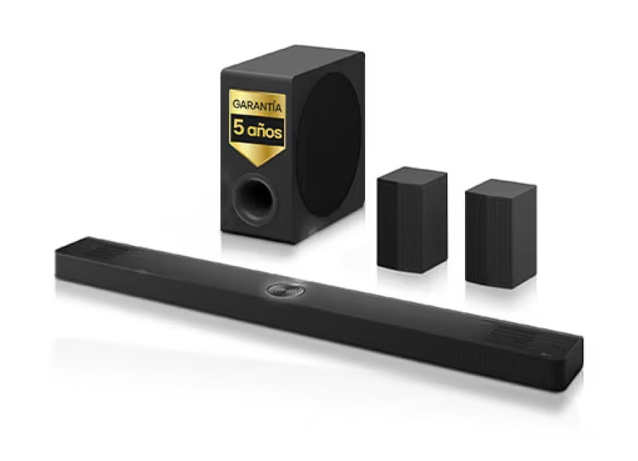 Barra de Sonido – LG S90TR, Bluetooth, 670W, 7.1.3 Canales con subwoofer, altavoces traseros para cine en casa, Dolby Atmos, IA Ready, Negro – S90TR
