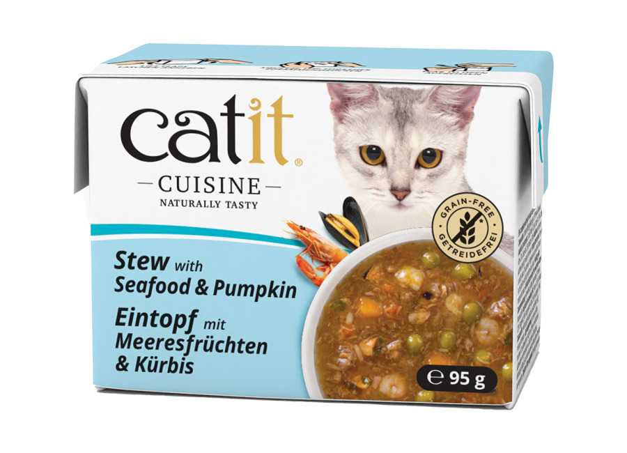 Catit Cuisine Estofado 24 x 95 g – Pack Ahorro – Marisco con calabaza