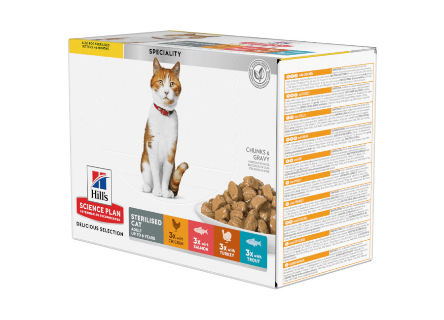 48 sobres x 85 g Hill’s Science Plan Sterilised Carne y Pescado sobre para gatos ¡Pack ahorro!