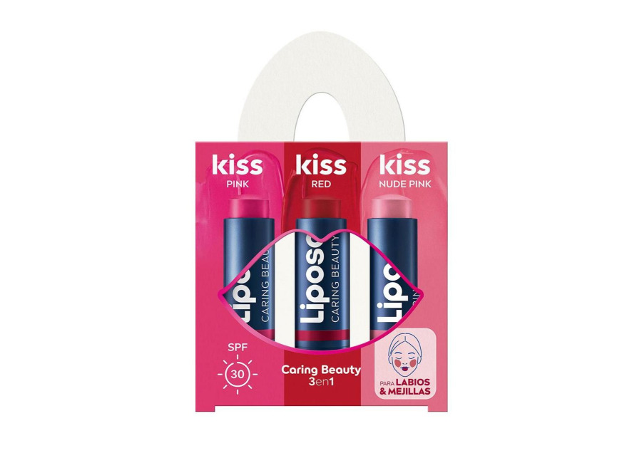 LIPOSAN Pack exclusivo Caring Beauty para labios y mejillas – Contiene colores rosa, nude y rojo