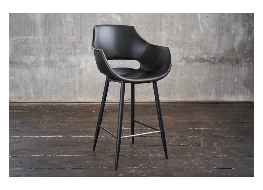 Taburete de bar KAWOLA ZAJA Silla de bar Altura del asiento 76 cm Piel sintética negra