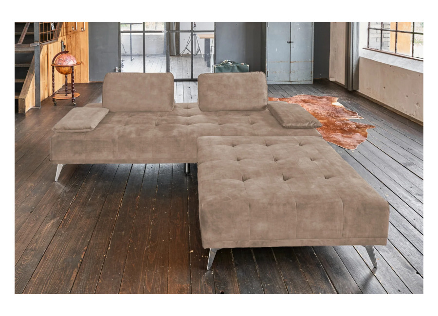 Sofá KAWOLA WIOLO, sofá cama tipo sofá diván con Puf, terciopelo color topo