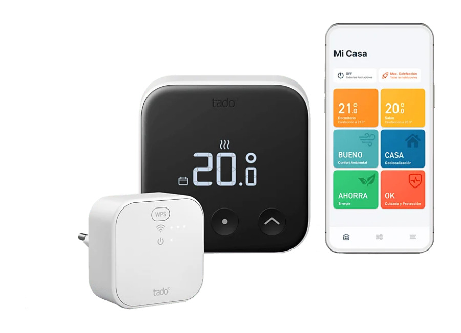 Termostato – Tado Inteligente X (Kit de inicio), Cableado, Compatible con la mayoría Calderas y Bombas calor, Negro/Blanco