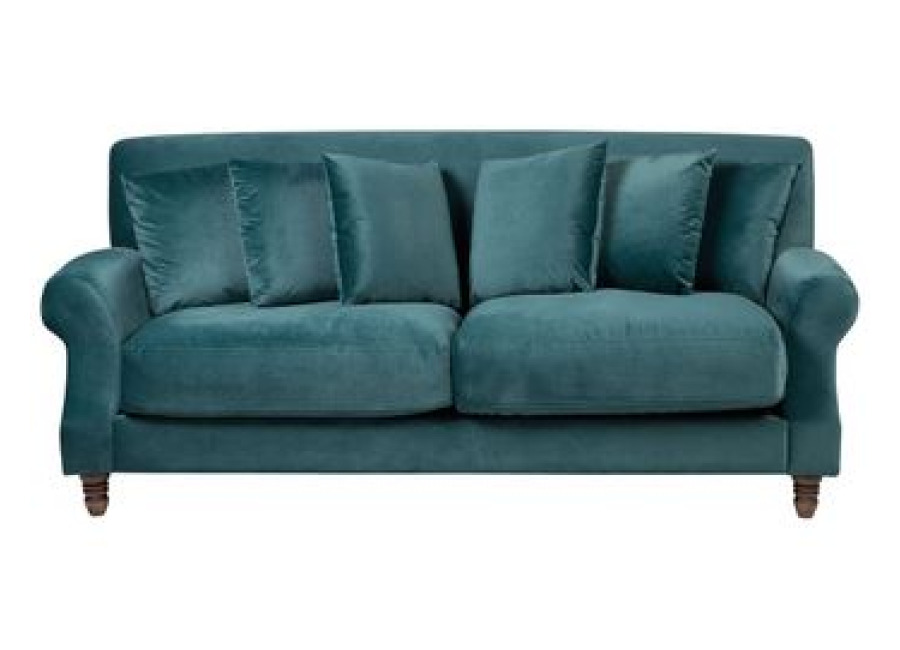Sofá 2 Plazas Vintage Con Cojines Tapizado En Terciopelo Azul Verdoso Eike