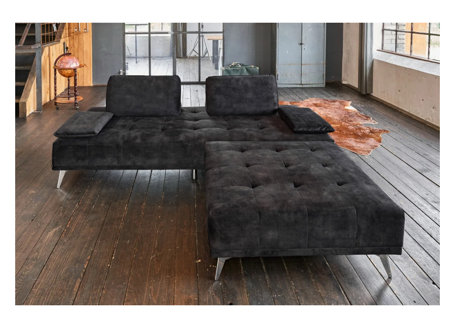 Sofá KAWOLA WIOLO, sofá diván tipo daybed con Puf, terciopelo antracita