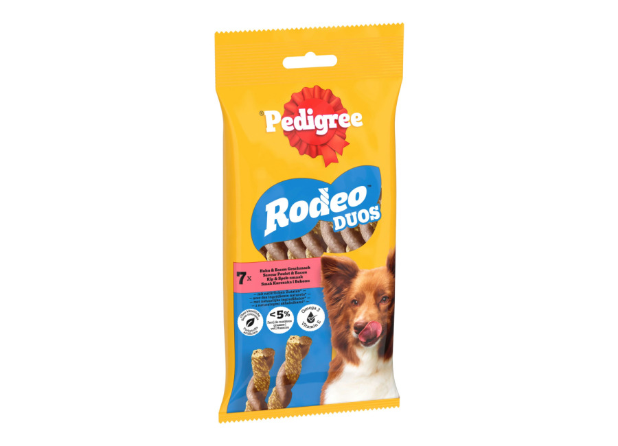 Pedigree Rodeo Duos snacks para perros – Pollo y bacon ( 10 x 7 unidades)