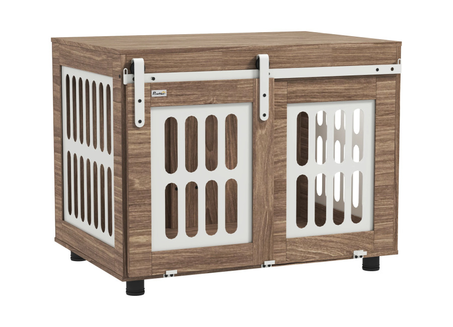 Jaula para perros PawHut con puerta corrediza, caseta para perros medianos, buena ventilación, mesa auxiliar en…