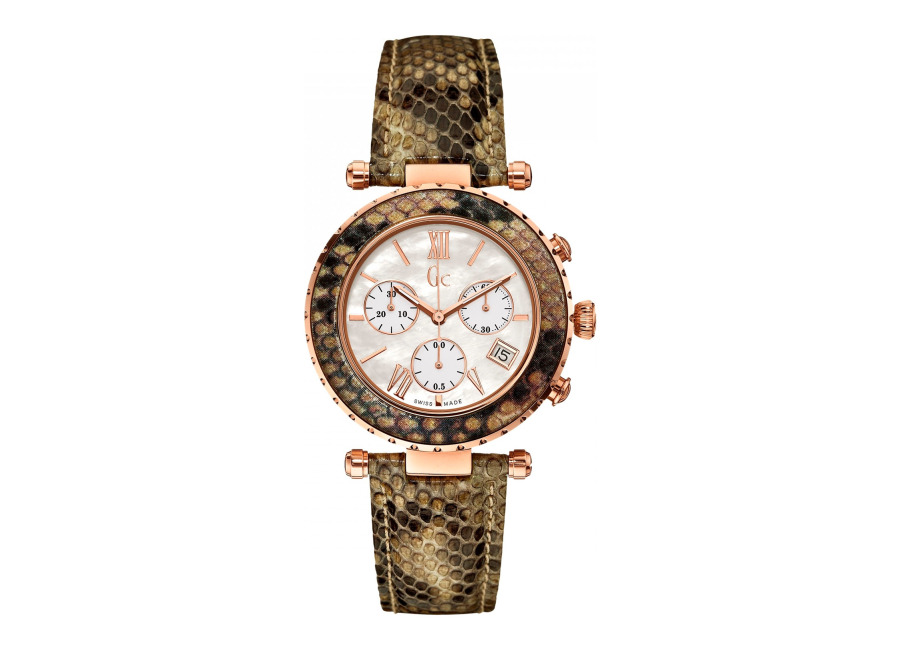 Reloj Guess Collection X43004M1S para Mujer, Análogo y Cronógrafo, Acero Inoxidable Dorado Rosa, Correa de Piel Marrón