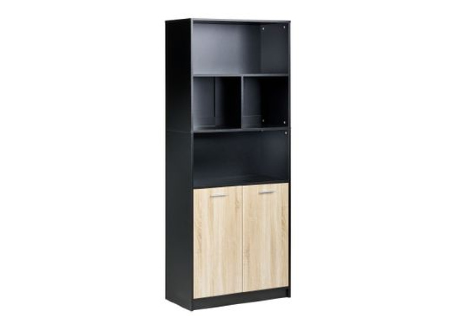Estantería De 2 Puertas Estantes Abiertos Y Cerrados Librería Estilo Minimalista Aglomerado Marrón/negro Zehna