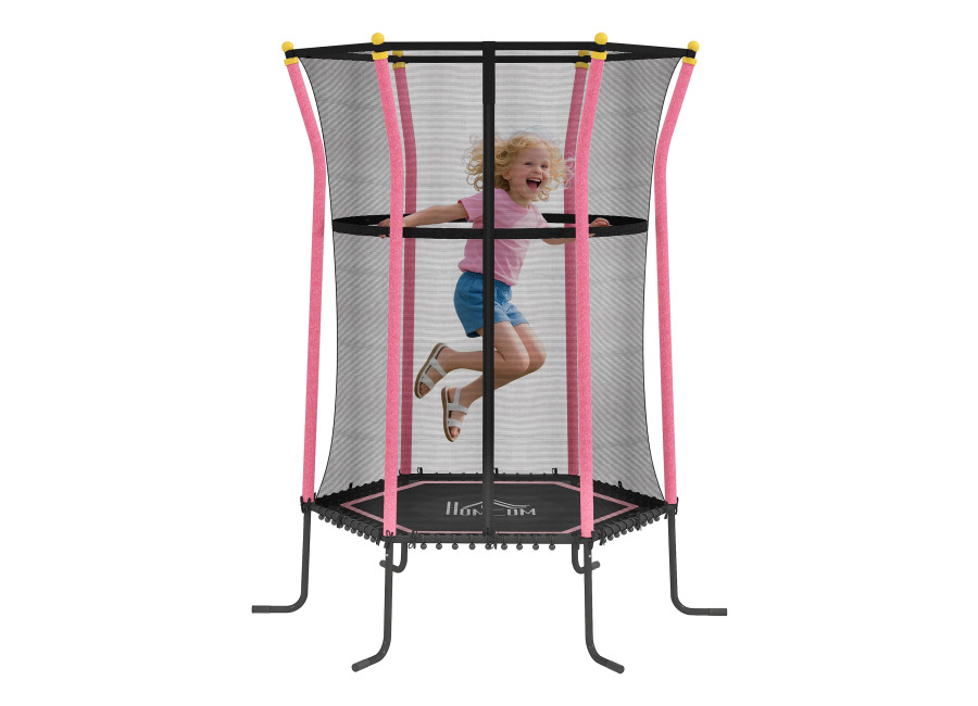 HOMCOM Cama Elástica Infantil de Jardín Ø163,5 cm Carga 50 kg Negro y Rosa