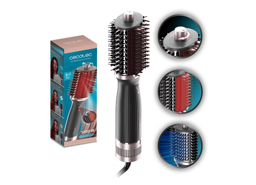 Cecotec Moldeador – Cecotec Air DryBold Elite Black, Tecnología iónica, 3 modos, Revestimiento cerámica, 1200W, Función aire frío, Modo wet, Negro