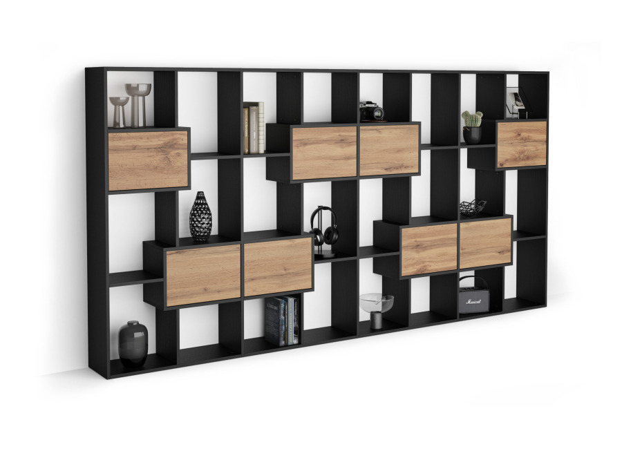 Mobili Fiver Estantería L Iacopo Madera negra con puertas Madera rústica (160,8 x 314,6 cm)