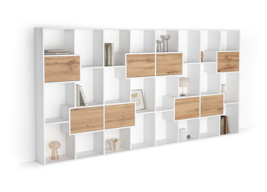 Mobili Fiver Estantería L Iacopo Fresno Blanco con puertas Madera rústica (160,8 x 314,6 cm)