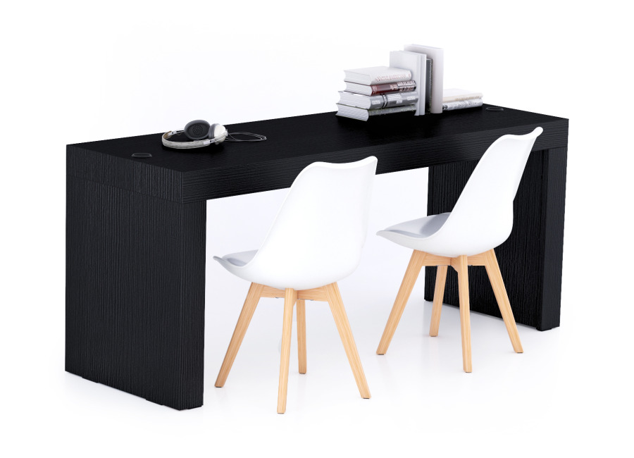 Mobili Fiver Escritorio Evolution 180×60, Madera Negra con dos patas y cargador inalámbrico