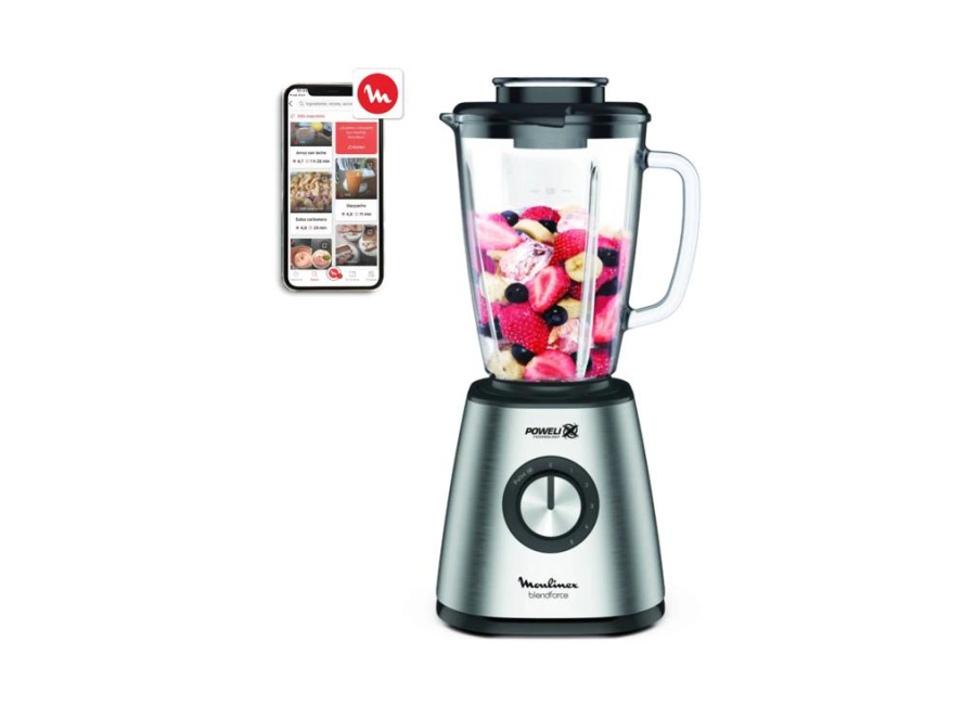 Moulinex Blendforce, Batidora de vaso, 1,75 L, 800 W, 5 velocidades, Función Pulse, 6 cuchillas Powelix, Jarra de Cristal Termorresistente
