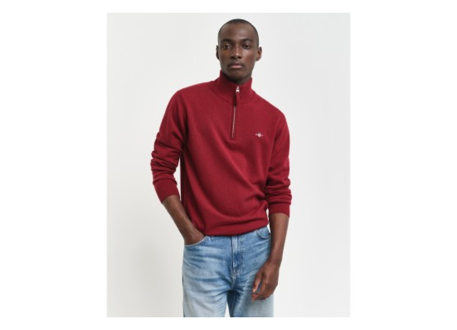 Gant para hombre. 87213 Jersey en lana de oveja muy fina con media cremallera rojo (M), Casua