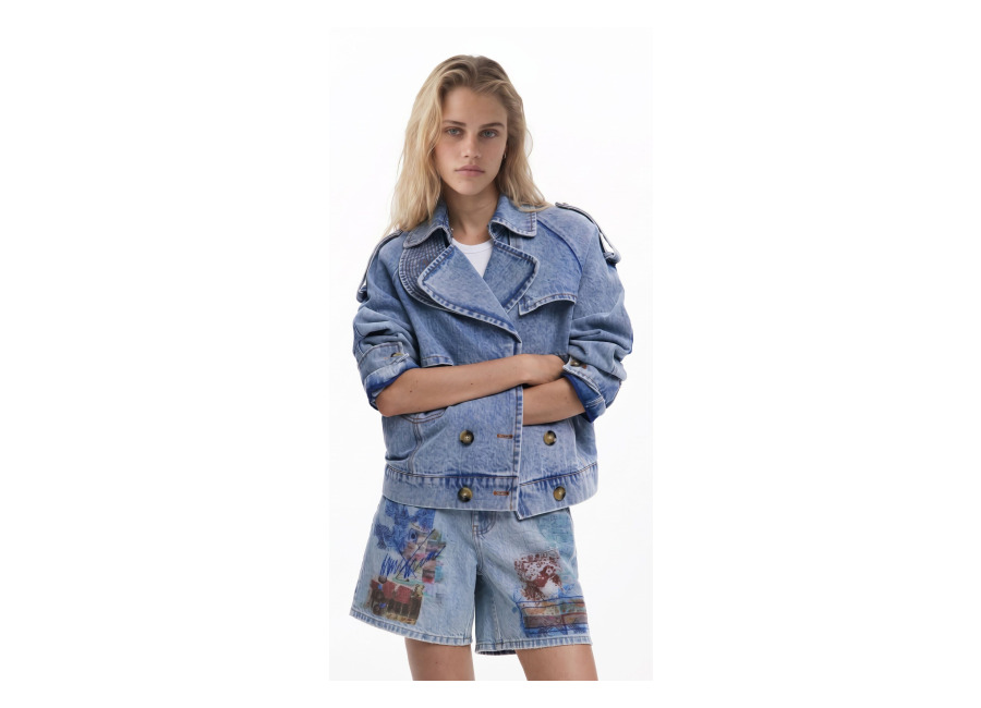 Desigual, Chaqueta Tucker cruzada, Algodon, Azu