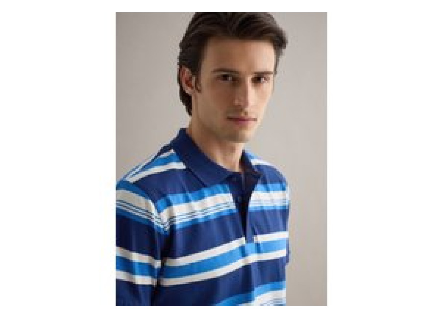 Piombo Polo Oversize De Algodón Puro A Rayas Multicolor, Hombre, Azul/Blanco, Talla: