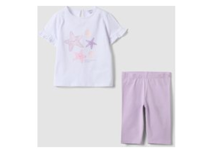 Fagottino Conjunto Blanco Y Rosa De Algodón Puro Con Camiseta Y Leggings, Niña, Rosa, Talla: 12-18