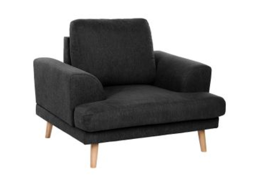 Sillón Estilo Moderno De Tela Reposabrazos Curvados Anchos Sala De Estar Negro Kildal