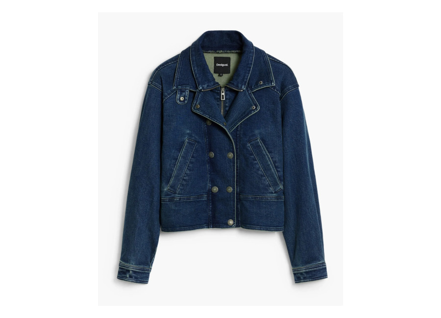 Desigual, Chaqueta vaquera doble cuello, Algodon, Azu