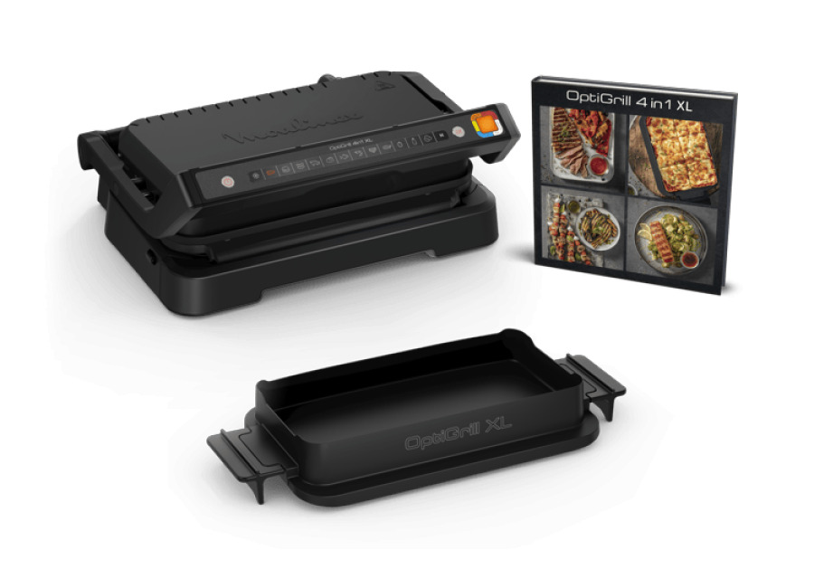 Moulinex OptiGrill 4en1 XL, Parrilla Grill inteligente, 2200W, 12 programas, Fácil de limpiar, Formato XL (6/8 personas), Accesorios, Negro