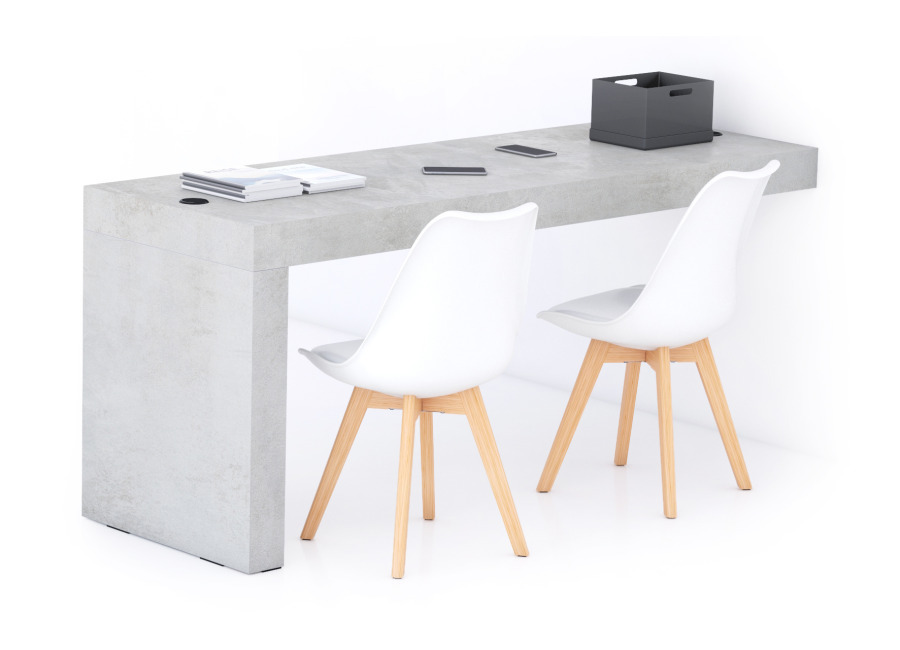 Mobili Fiver Escritorio Evolution 180×60, Cemento Gris con una pata y cargador inalámbrico