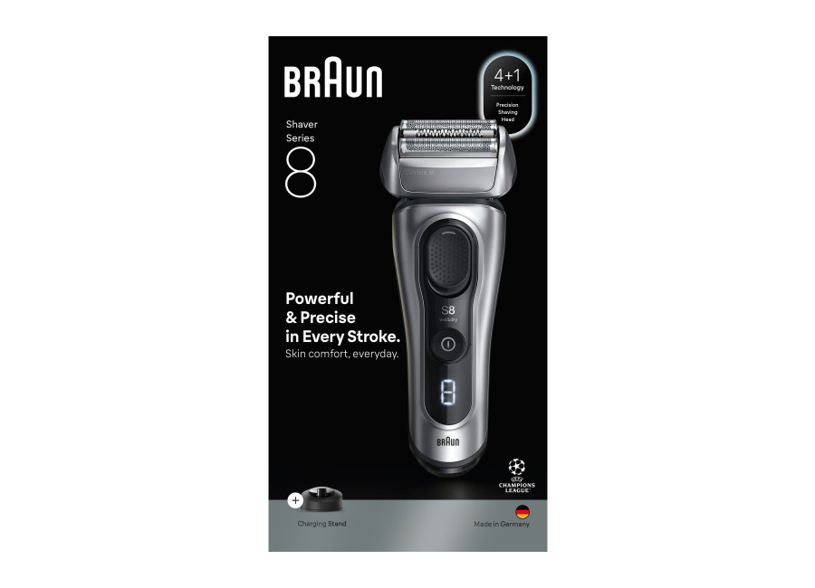 Braun Series 8 8617s y 8517s – Afeitadora Eléctrica Hombre, Máquina de Afeitar Barba en Seco y en Mojado con Cabezal de Precisión y Recortadora, 60 Min de Uso, Base de Carga y Estuche de Viaje, color Plata