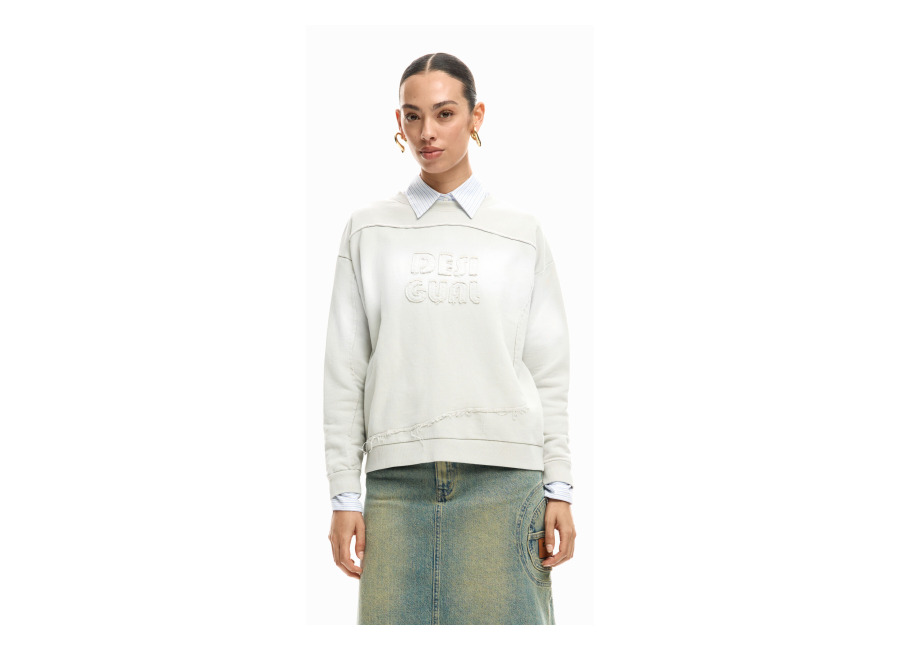 Desigual Sudadera logo degradado, Mujer, Algodon, Blanco