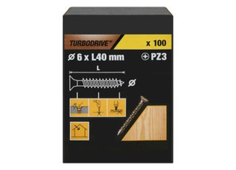100 tornillos para madera pz premium 6×40 mm turbodrive