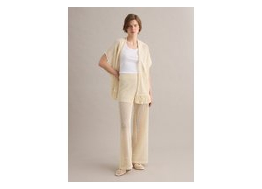 Piombo Pantalón Palazzo Beige De Crochet En Mezcla De Viscosa, Corte Regular, Mujer, Beige, Talla: 36