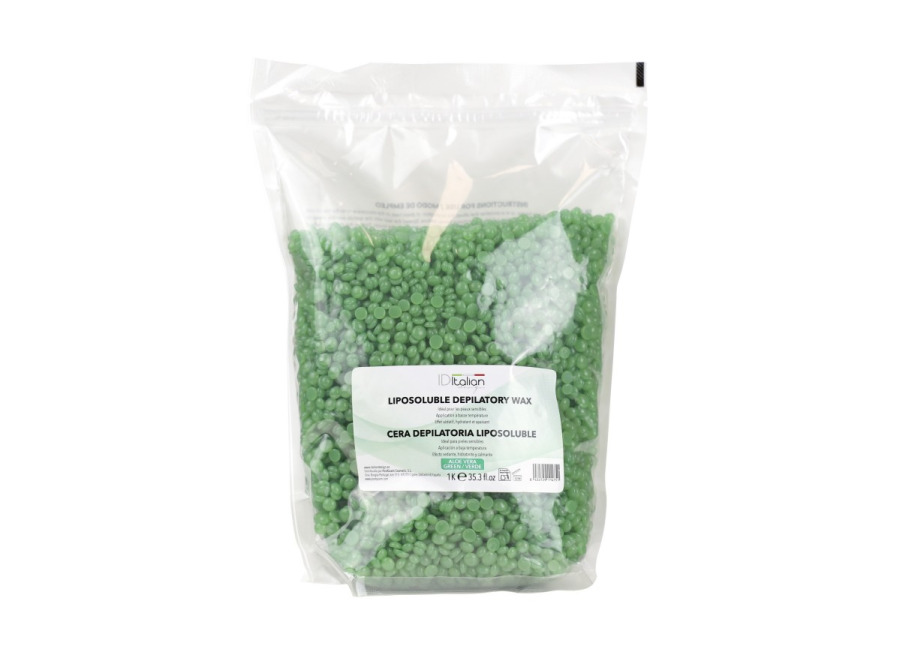 CERA DEPILATORIA EN PERLAS VERDE EN BOLSA DE 1 KG