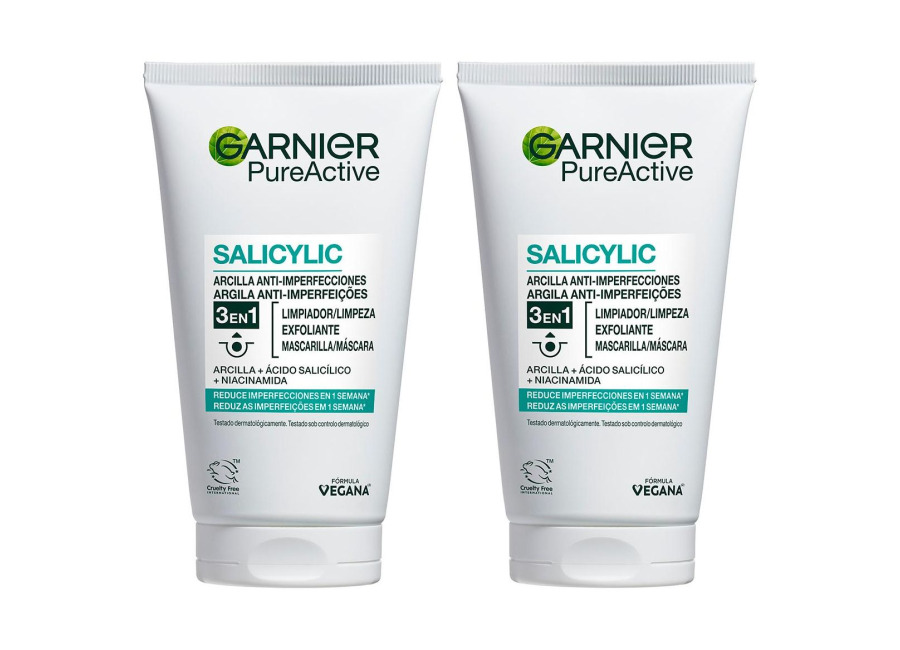 Garnier | Duplo Pure Active Gel 3 en 1 con arcilla anti-imperfecciones – 2×150 ml