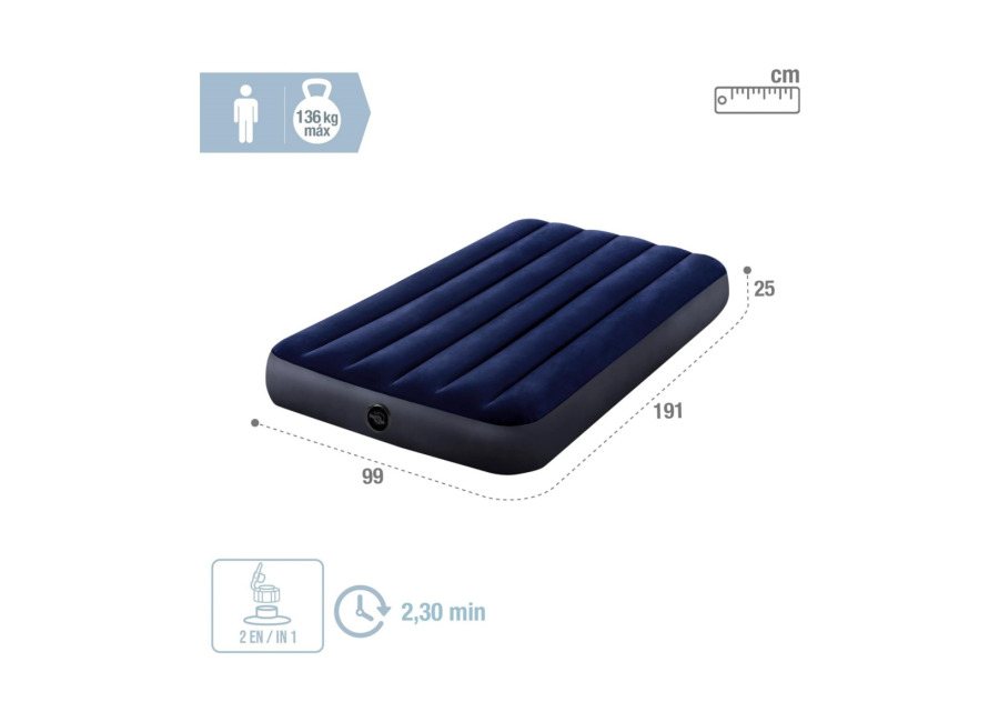 ZYLX SHOPPING – Colchón Hinchable Intex Dura-Beam Classic Downy | 5 Tamaños Disponibles | Cama de Aire Portátil y Cómoda | Inflado Rápido para Camping, Viajes y Hogar