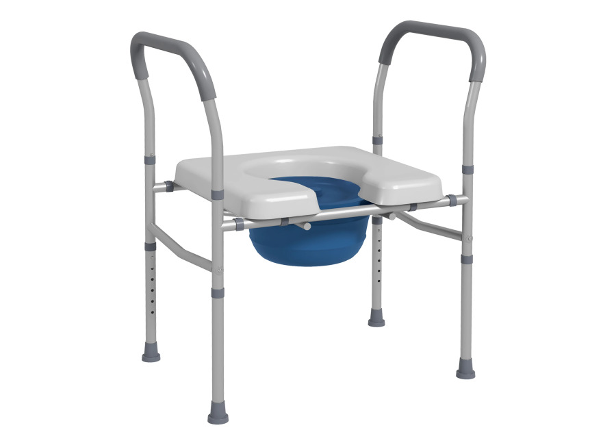 HOMCOM Asiento de Inodoro Multifuncional 4 en 1 con Altura Ajustable, Asiento Acolchado con Asa y…
