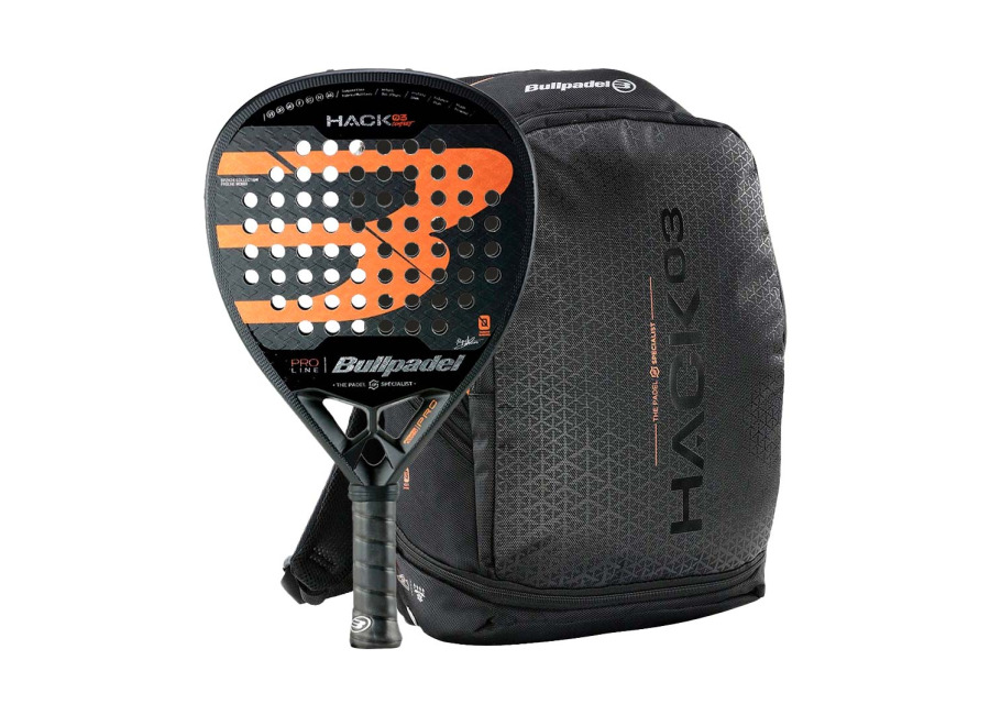 Pala BULLPADEL HACK 03 Comfort 2024 + Mochila BULLPADEL BPM-24001 HACK Negra 2024 PAQUITO NAVARRO