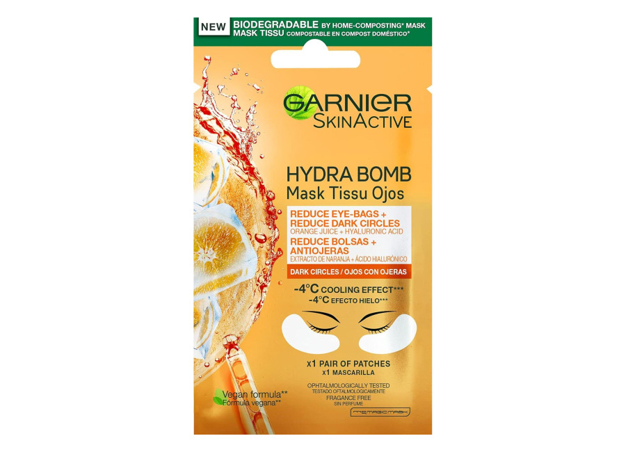 GARNIER Skin Active Mascarilla de Tela Contorno de Ojos Anti-Fatiga y Anti-Ojeras con Ácido Hialurónico y Extracto de Naranja