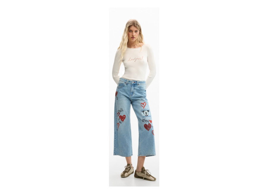 Desigual Pantalón vaquero Mickey Mouse™ culotte, Mujer, Algodon, Azul, 34