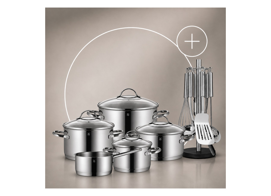 Pack Batería de cocina Provence Plus de 5 piezas y Juego de utensilios Profi Plus de 6 piezas con soporte